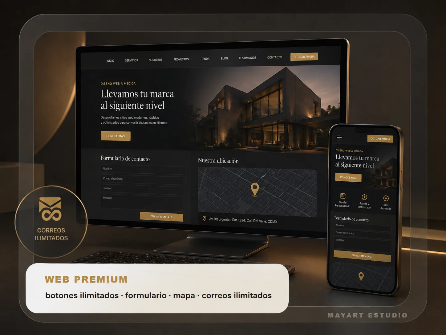 Pagina Web completa con  botones Ilimitados, Formulario de Contacto, acceso a Google Maps y Cuentas de Correo Electronico Ilimitadas